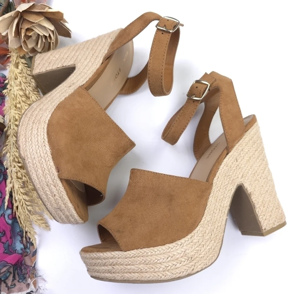 Sun and Stone chic Tan Platform Espadrille Sandals 9.5m
